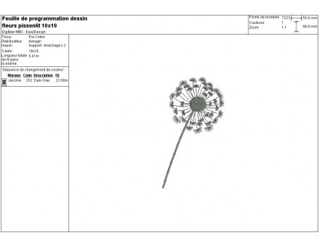 Motif de broderie machine fleur de pissenlit