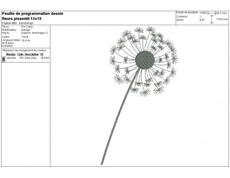 Motif de broderie machine fleur de pissenlit