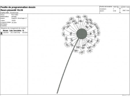 Motif de broderie machine fleur de pissenlit