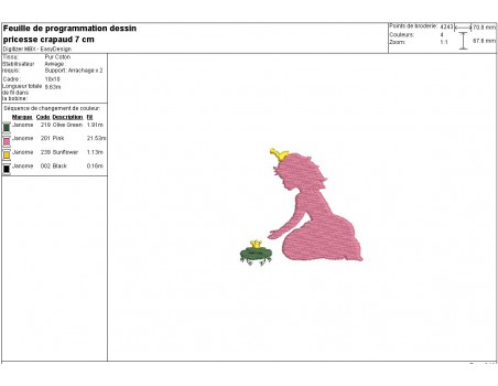 Motif de broderie machine la princesse et le crapaud