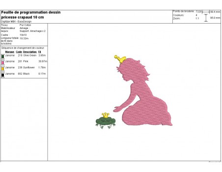 Motif de broderie machine la princesse et le crapaud