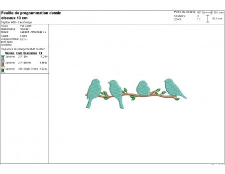 Motif de broderie oiseaux