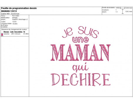 Motif de broderie machine maman qui déchire