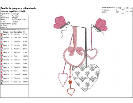 Motif de broderie machine la guirlande de coeurs avec papillons
