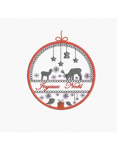 Motif de broderie machine boule de noël cerf et biche