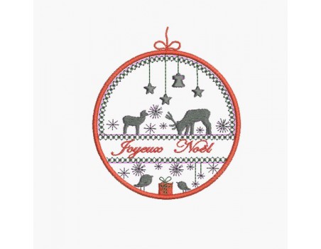 Instant download machine embroidery design deer and doe christmas ball