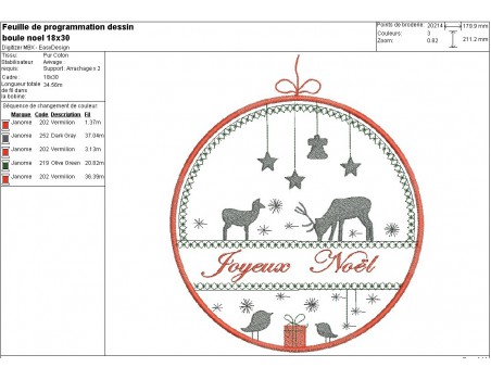 Motif de broderie machine boule de noël cerf et biche