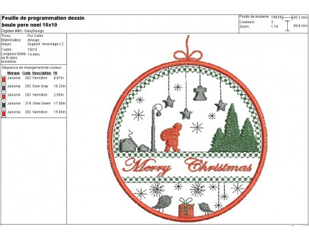 Instant download machine embroidery design ball christmas santa