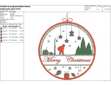 Instant download machine embroidery design ball christmas santa