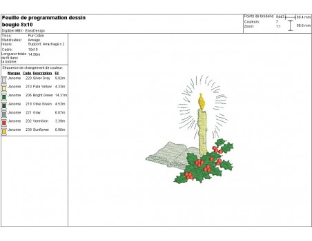 Motif de broderie machine bougie de Noël