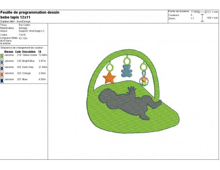 Motif de broderie machine bébé sur son tapis d'éveil