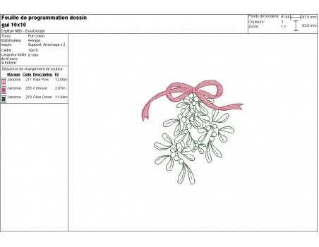 Motif de broderie machine branche de gui