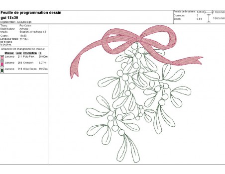 Motif de broderie machine branche de gui