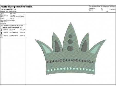 Motif de broderie machine couronne 