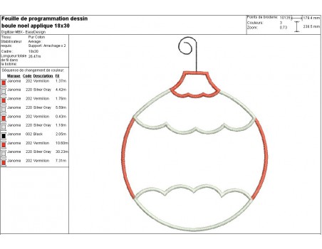 Motif de broderie machine boule de noël appliquée