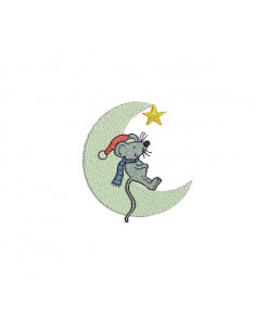 Motif de broderie machine souris sur la lune