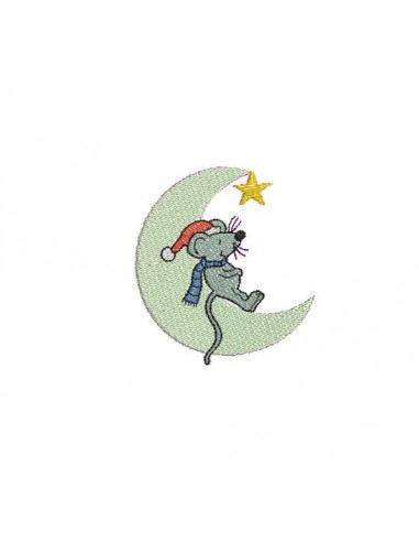 Motif de broderie machine souris sur la lune