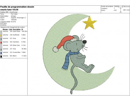 Motif de broderie machine souris sur la lune