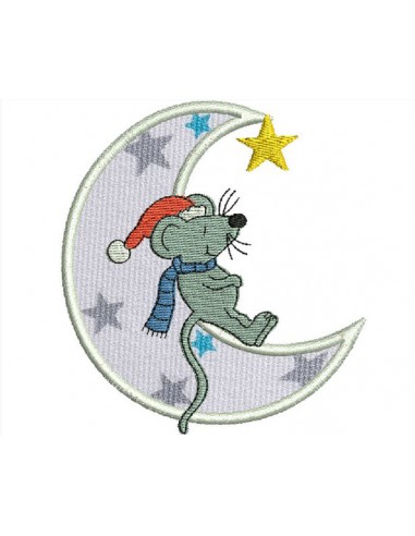 Motif de broderie machine souris sur la lune