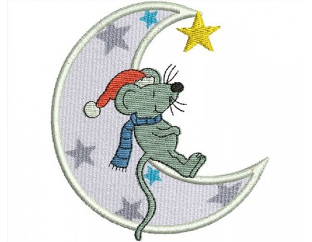 Motif de broderie machine appliqué souris sur la lune