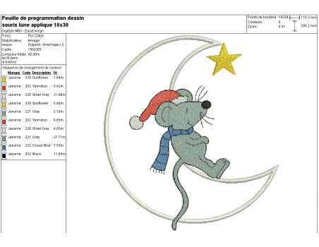 Instant download machine embroidery Mouse on the Moon