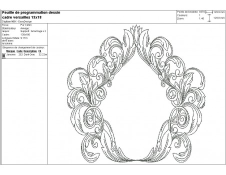 Motif de broderie machine cadre Versailles
