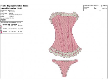 Motif de broderie machine lingerie froufrou