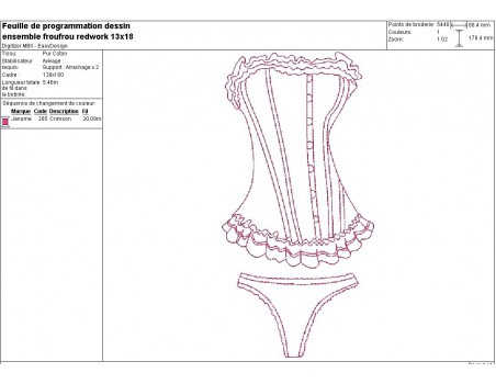 Motif de broderie machine redwork lingerie froufrou