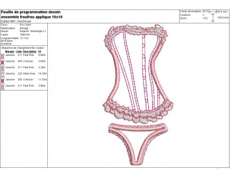 Motif de broderie machine lingerie froufrou appliquée