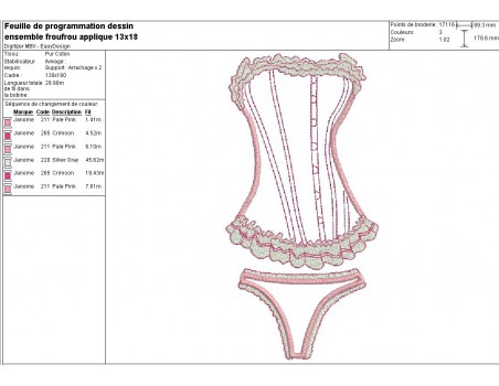 Motif de broderie machine lingerie froufrou appliquée