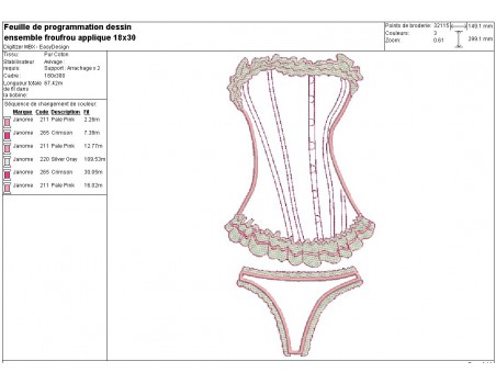 Motif de broderie machine lingerie froufrou appliquée