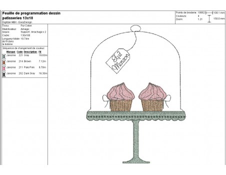 Motif de broderie machine pâtisseries