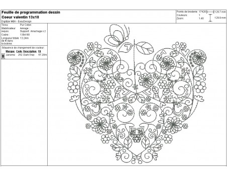 Motif de broderie machine coeur valentin