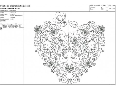 Motif de broderie machine coeur valentin