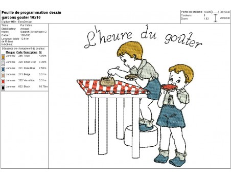 Motif de broderie machine le goûter des garçons