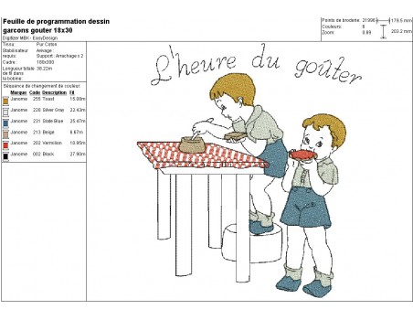 Motif de broderie machine le goûter des garçons