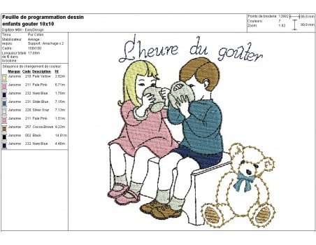 Motif de broderie machine le goûter des enfants