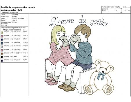 Motif de broderie machine le goûter des enfants