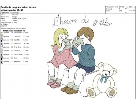 Motif de broderie machine le goûter des enfants