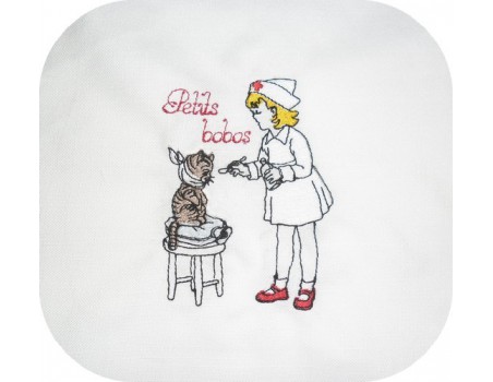 Instant download machine embroidery design little nurse and her cat