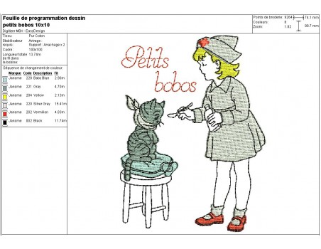 Instant download machine embroidery design little nurse and her cat