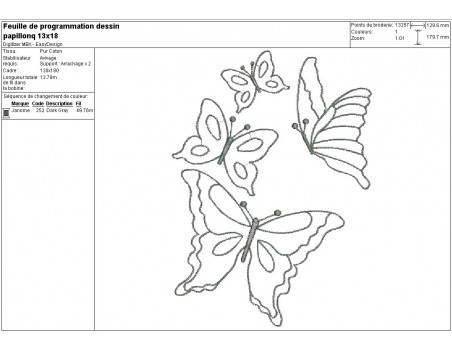 Motif de broderie machine l'envolée de papillons