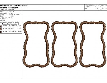 Motif de broderie machine nounours en chocolat