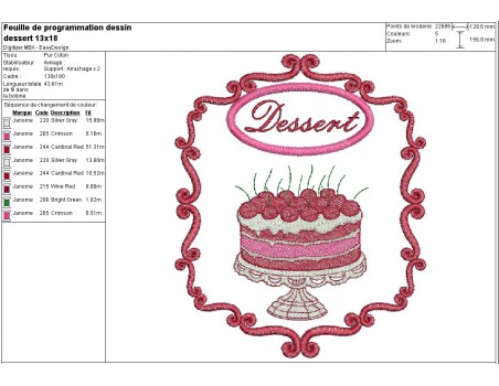 Motif de broderie machine  cadre dessert