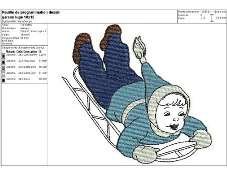 Motif de broderie machine garçon faisant de la luge