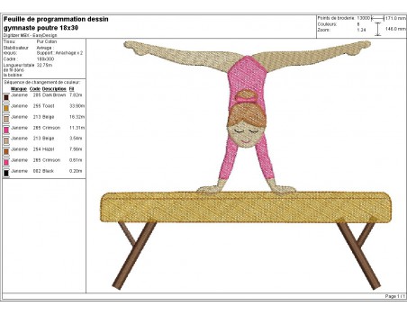 Instant download machine embroidery design gymnast on the beam