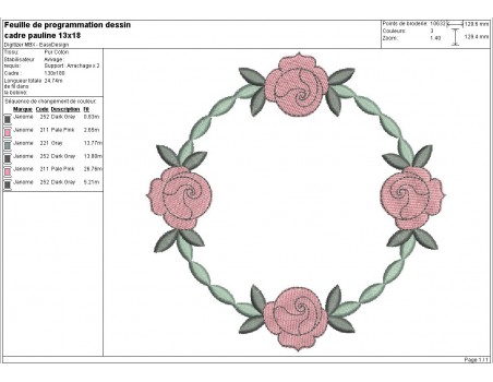 Motif de broderie machine appliqué cadre Pauline
