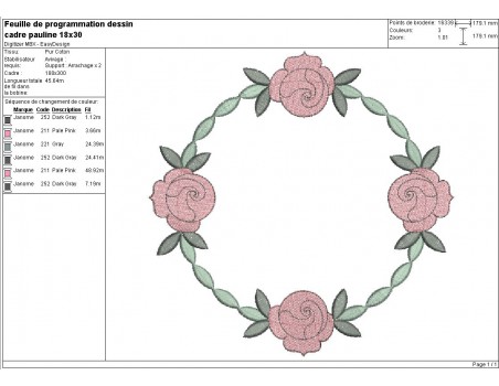 Motif de broderie machine appliqué cadre Pauline