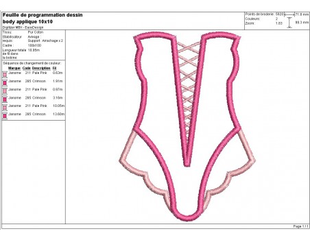 Motif de broderie machine body appliqué