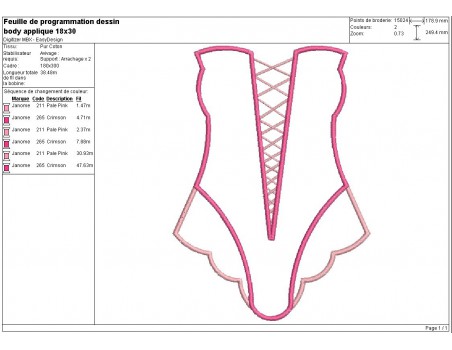 Motif de broderie machine body appliqué